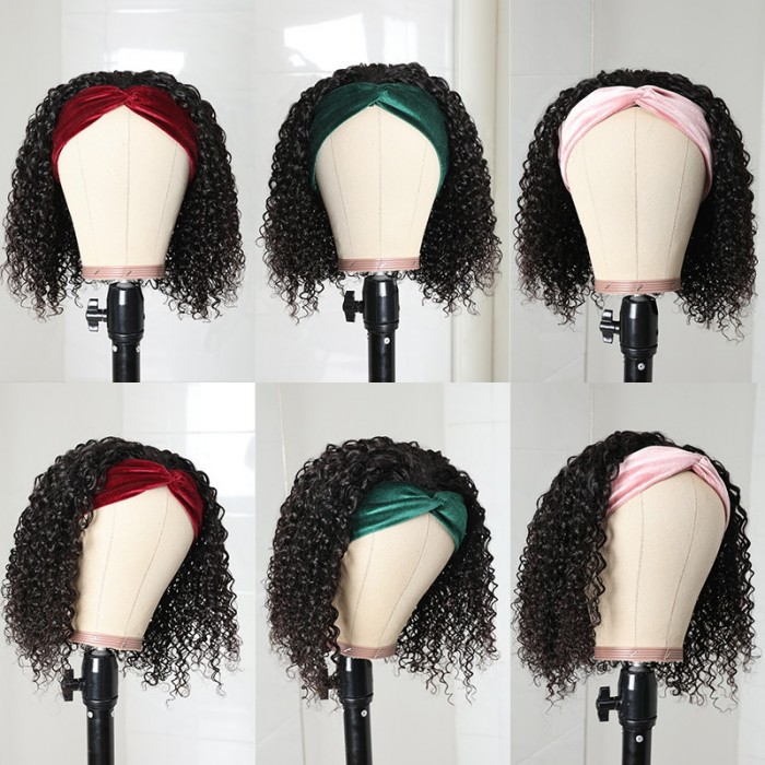 UNice Curly Headband Wig Human Hair for Women Glueless Natural Black Wig With Headband Bettyou Series