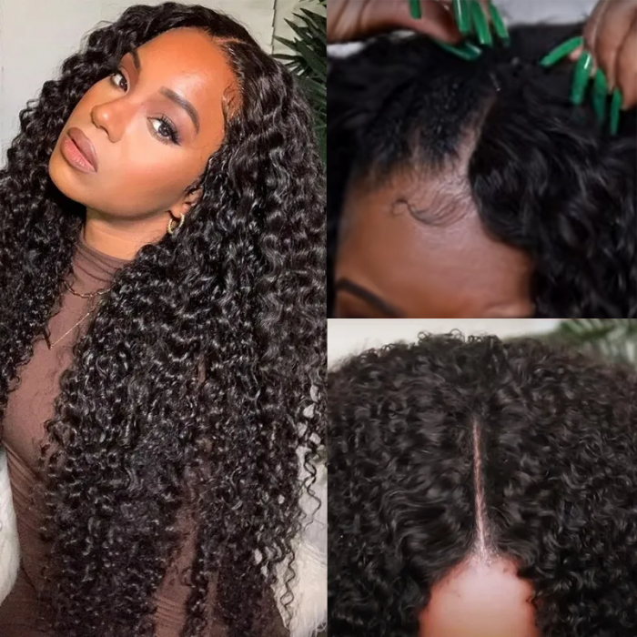 Unice Glueless V Part 0 Skill Needed Wig Beginner Friendly Natural Scalp Curly Human Hair Upgrade U part Wig Without Leave out