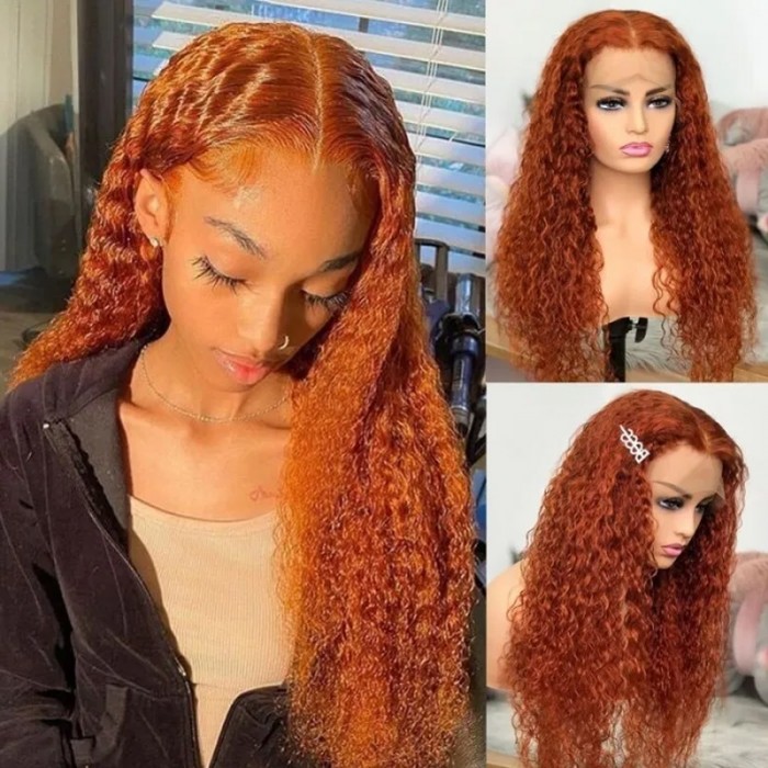 Tiktok Super Sale Ginger Color Glueless Lace Part Jerry Curly Human Hair Wig