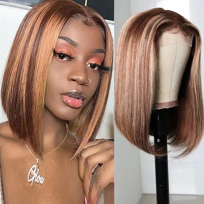 FLASH SALE 14 Inch Straight Short Bob Wigs TL412 Highlight Lace Part Wig
