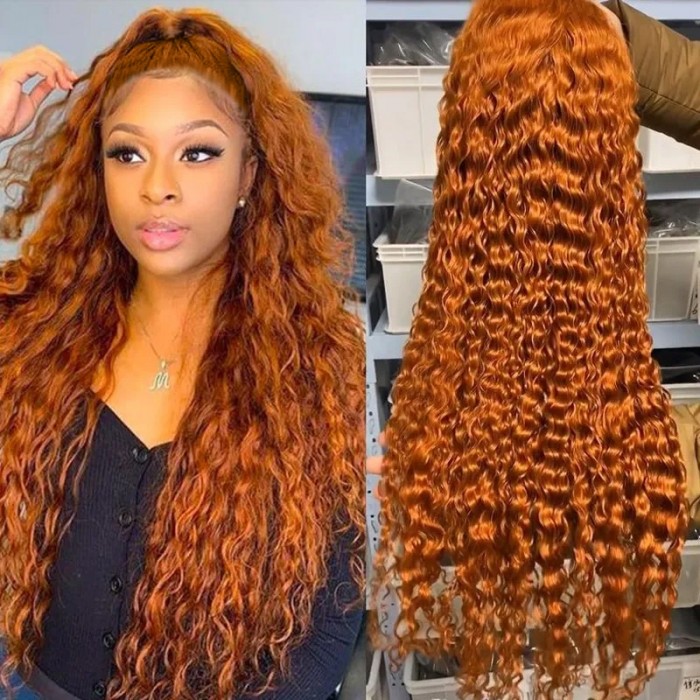 Burnt Orange Hair Wet and Wavy 13x5 T Part Lace Colored Wig