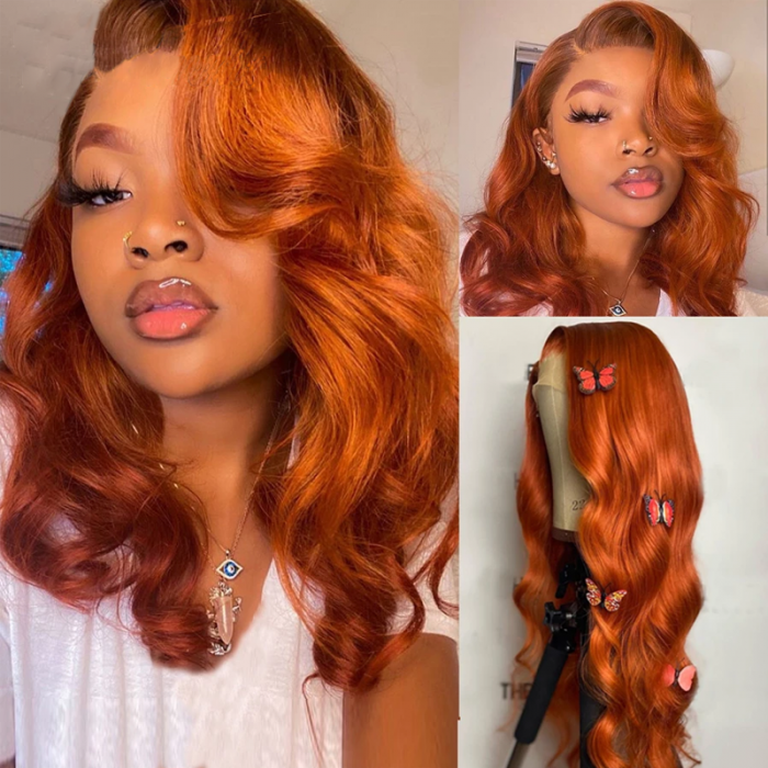 UNice Ginger Hair Color Lace Front Body Wave Human Hair Wavy Wig