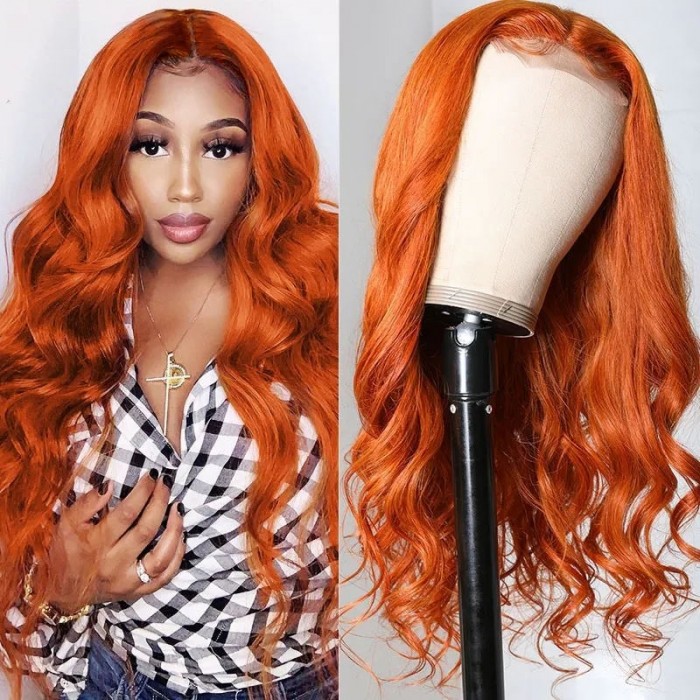 UNice Ginger Orange Body Wave Lace Part Wigs Human Hair 150% Density Flash Sale Four
