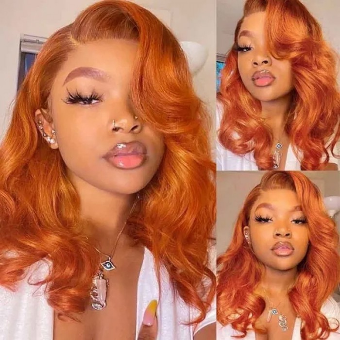Ginger Orange Body Wave Copper Color Human Hair Lace Part Wigs