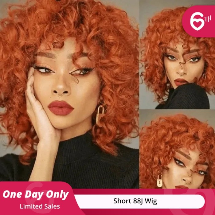 UNice 10 inch Ginger Oranget Pix Cut Bob Wigs Bouncy Curls with Bangs Anniversary Sale