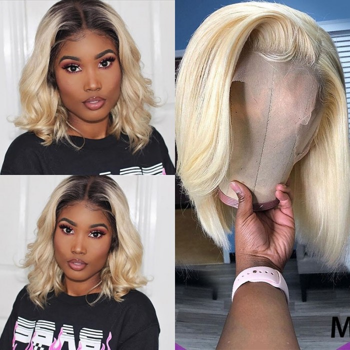 UNice Hair 613 Blonde Short Layered 13x4 Lace Front Human Hair Bob Wig