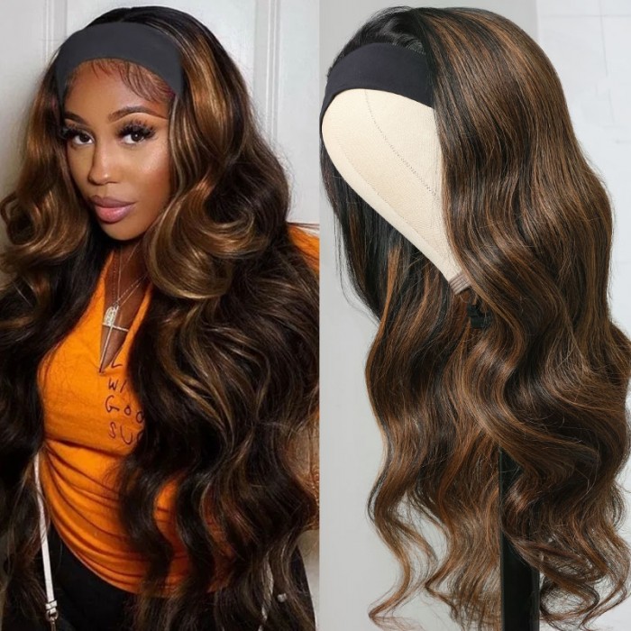 Flash Sale Blonde Balayage Highlight Body Wave Headband Wigs 150% Density Glueless Wear and Go