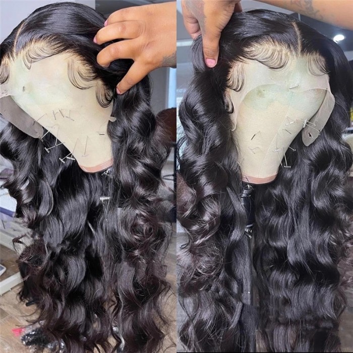 UNice Affordable Lace Front Wigs Body Wave Real Black Hair Wigs 13x4 Lace Front Wig 180% Density Pre-plucked Human Hair Wigs with Baby Hair Natural Color
