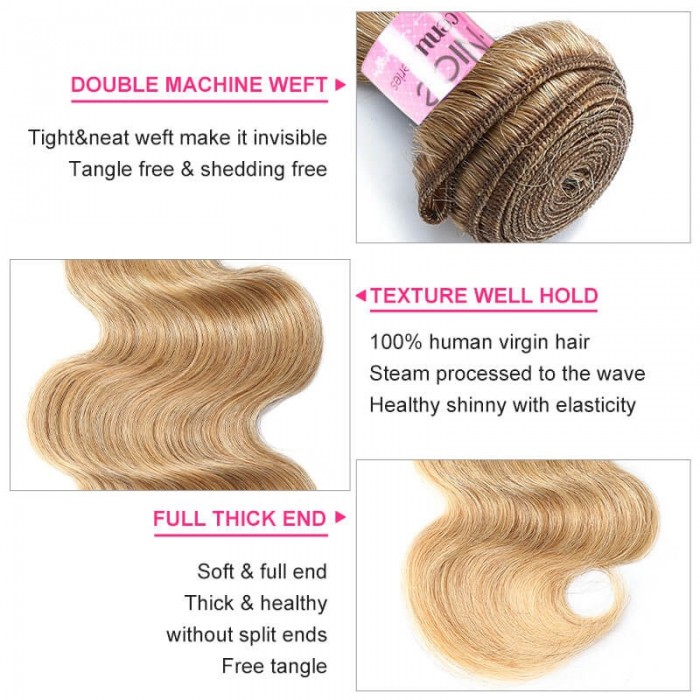 UNice Hair Honey Blonde Body Wave Hair Grade One Full Bundle #27 Color ...