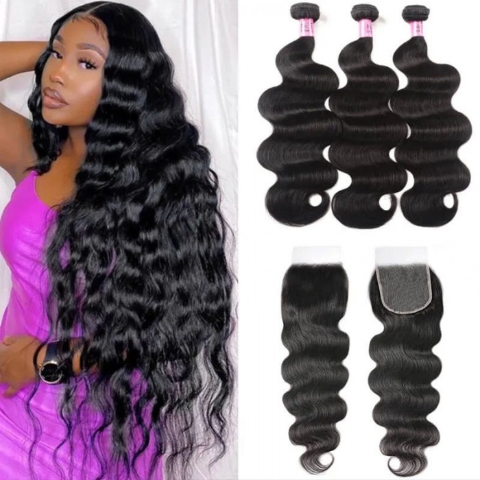 UNice Presale Body Wave HD Lace Closure With 3pcs Human Hair Weave