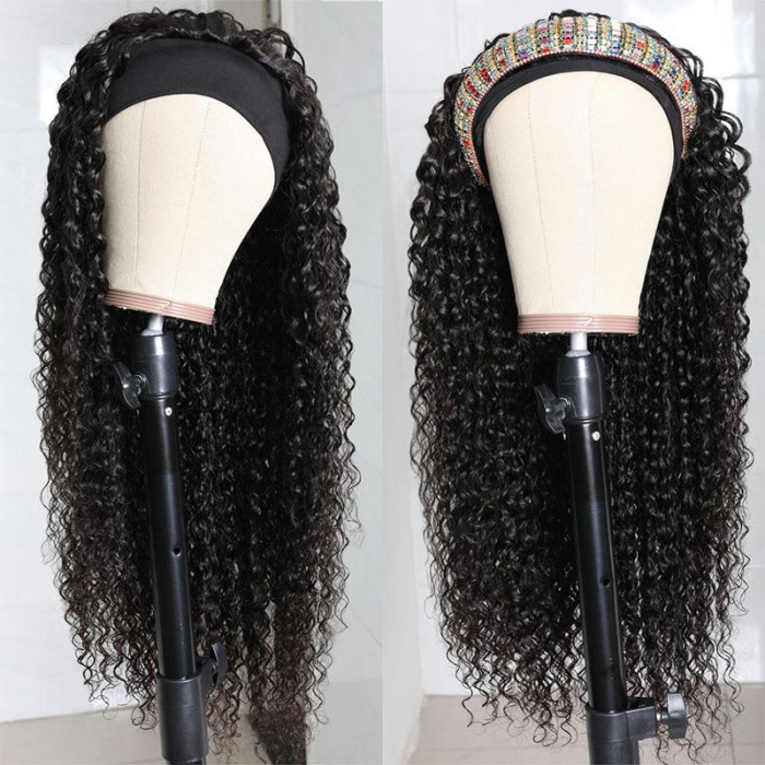 Unice Hair 100 Human Hair Headband Scarf Wig Water Wave Human Hair Wig No Plucking Wigs For
