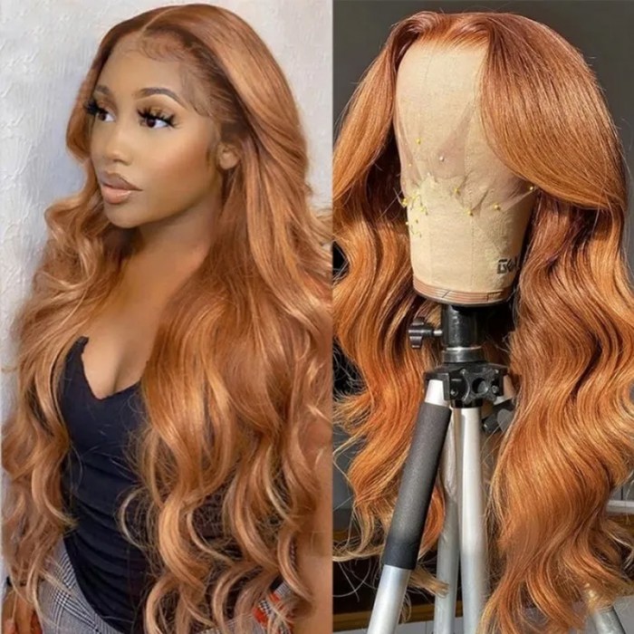 UNice Highlight Ginger Brown Body Wave Pre Plucked Middle Lace Part Wig 