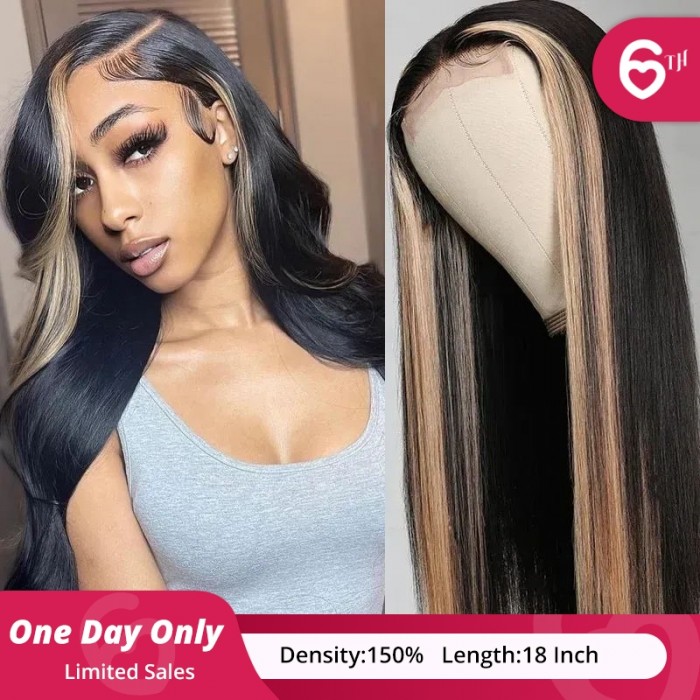 Unice 18 Inch Highlight Ombre Wig Straight Lace Part  Wig 150% Density Anniversary Sale