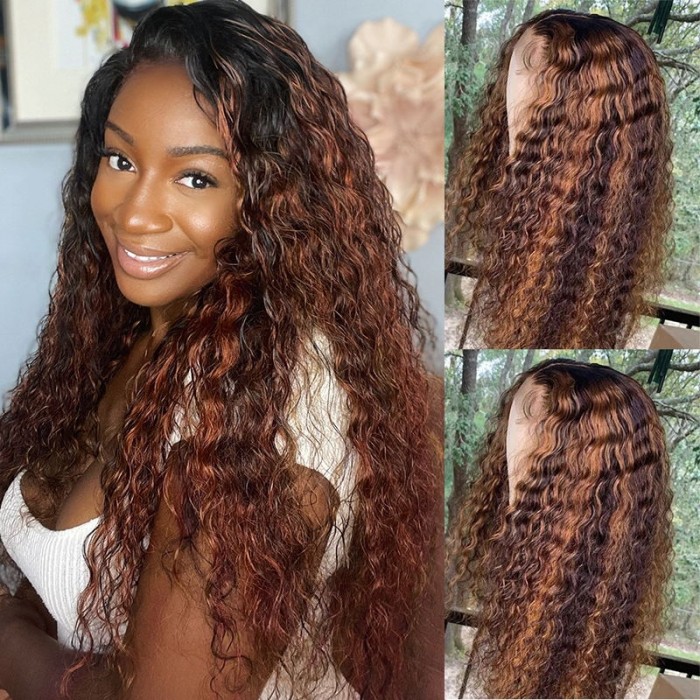 UNice Honey Blonde Balayage Highlights Water Wave Lace Front Wig