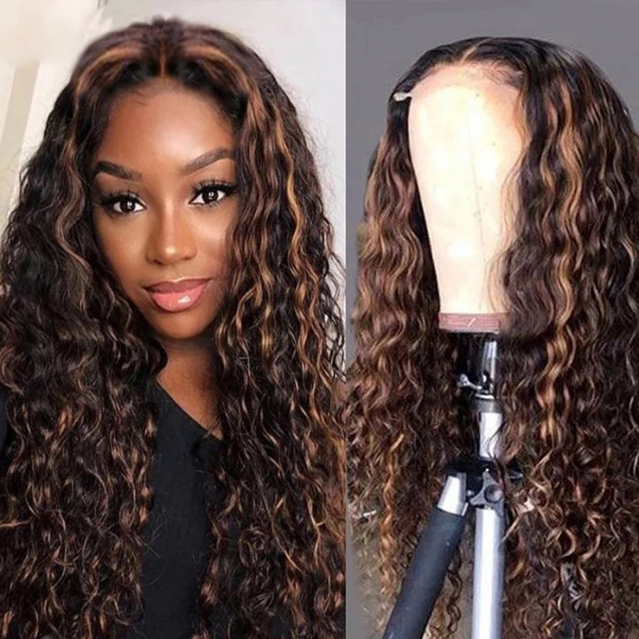 UNice Honey Blonde Balayage Highlights Water Wave Lace Front Wig