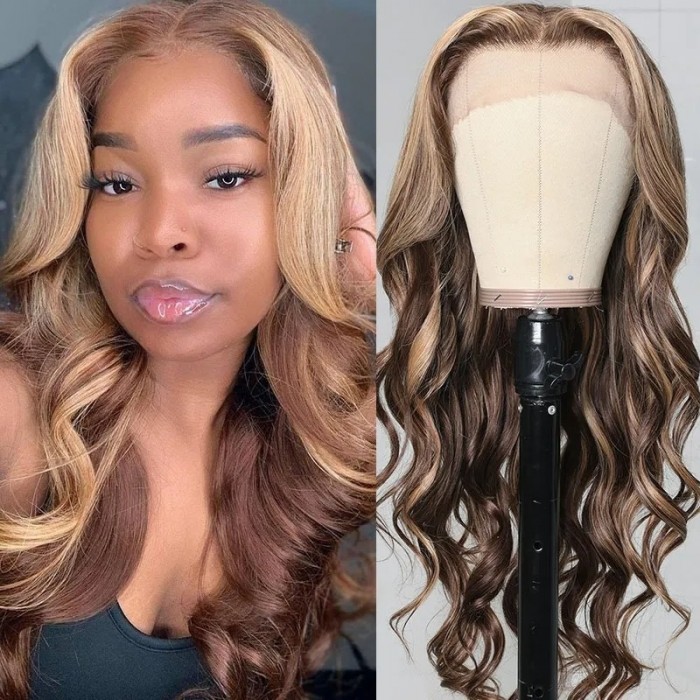 20 Inch Honey Blonde Highlights 13x5 T Part Body Wave Wigs