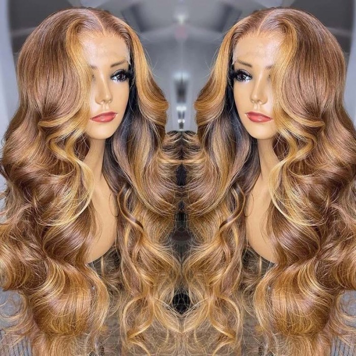 UNice Honey Blonde Body Wave Highlights 13x5 Lace Part Color Wigs