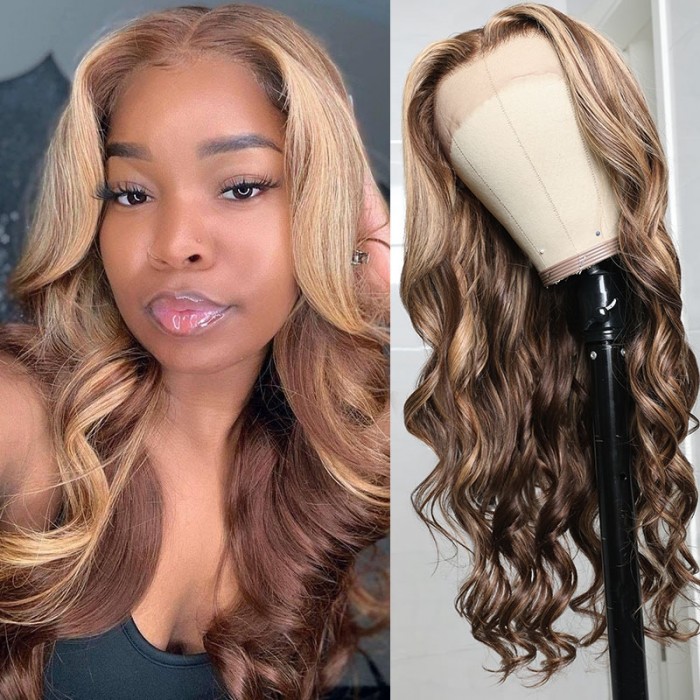 Unice Exclusive 24 Inch Body Wave Honey Blonde Highlight 13x4 Lace Front Wig