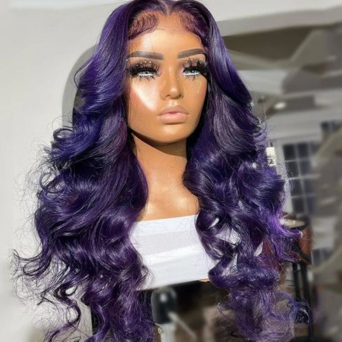 UNice 13x4 Midnight Purple With Ombre Dark Roots Loose Wave Lace Front Purple Passion Wig