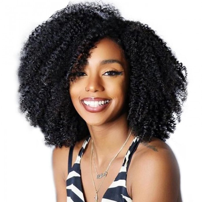 Flash 16 inch Natural Black Afro Kinky Curly Wear And Go Wig 150% Density