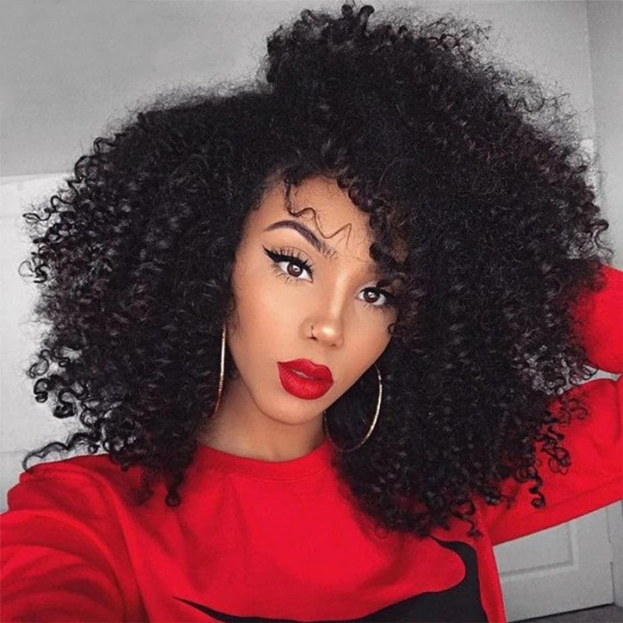 UNice Natural Black Afro Kinky Curly Human Hair Glueless Wig for Sale