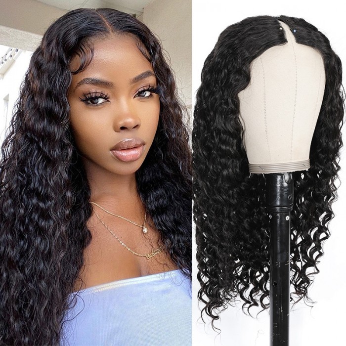 UNice Wet And Wavy 2 Styles in1 Deep Wave V Part Wigs Natural Black Color