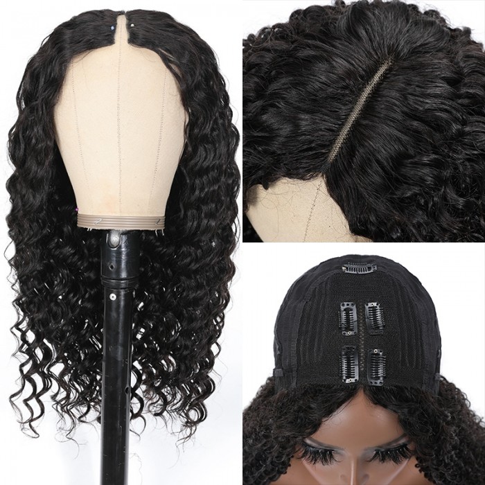 UNice New Arrival Wet And Wavy Deep Wave V Part Wigs Natural Black Color