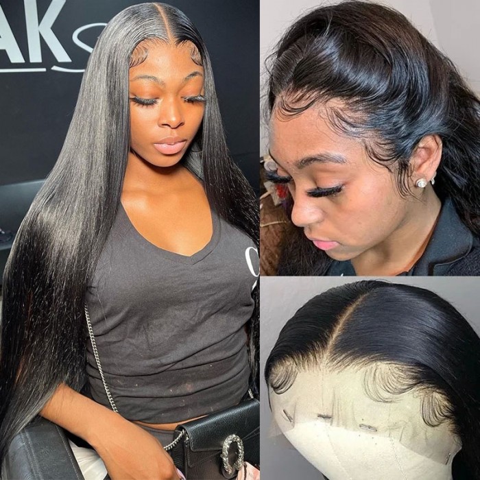 UNice 13x4 Transparent Black Straight Lace Front Wigs With Baby Hair