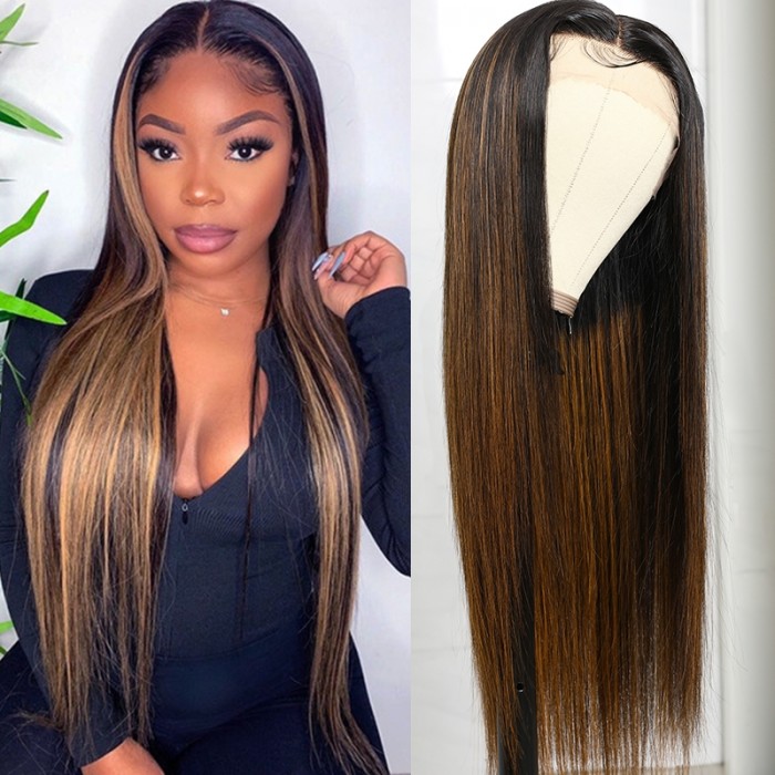 18 Inch #FB30 Ombre Balayge Straight T Part Lace Front Wig 150% Density 100% Dyed Virgin Hair