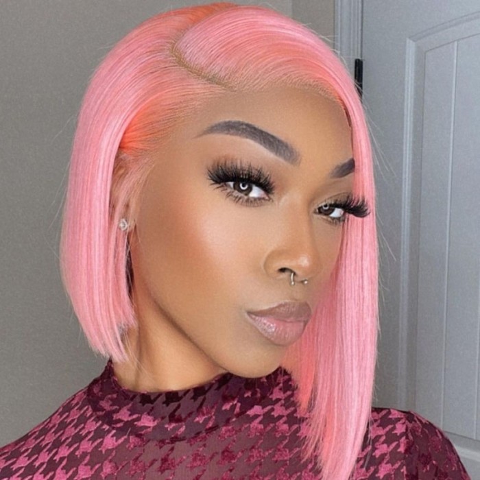 UNice Pink Bob 13x4 Lace Front Straight Human Hair Wig