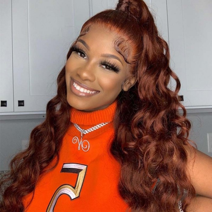 Perfect Copper Red Brown Color Body Wave Lace Front Wig 