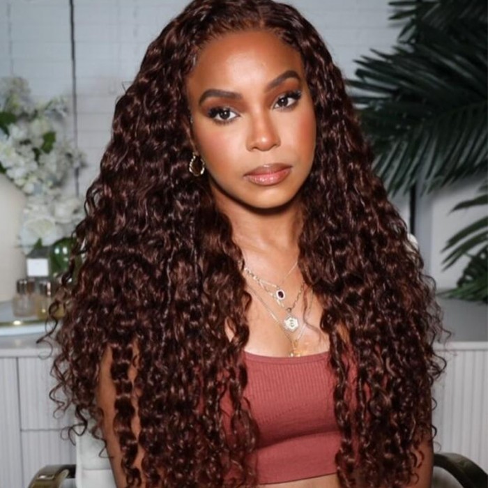 UNice Dark Auburn Color Water Wave 13x4 Lace Front 150% Density Wig