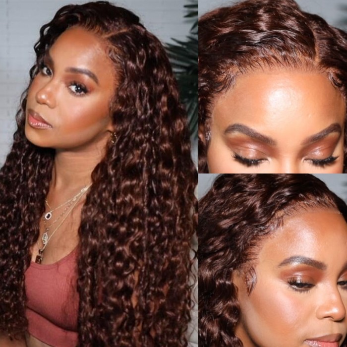 UNice Dark Auburn Color Water Wave 13x4 Lace Front 150% Density Wig Perfect For Dark Skin