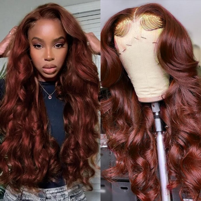 Reddish Brown Body Wave Human Hair Lace Front Wig Color For Any Skins