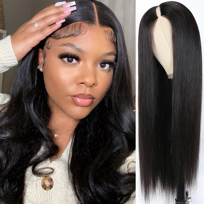 UNice Super Natural V Part Straight Human Hair Glueless 0 Skill Needed Wig