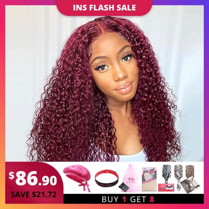 UNice Tiktok Super Sale 99j Hair Color Curly Lace Part Real Hair Wig