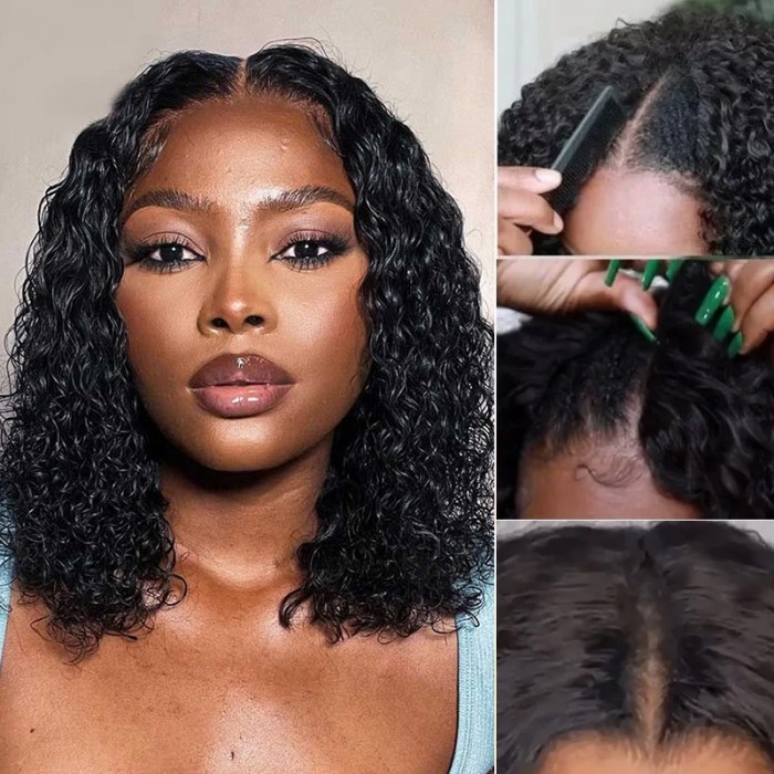 UNice V Part Beginner Friendly Natural Scalp Curly Bob Wig No Gel No Works Need Wear And Go
