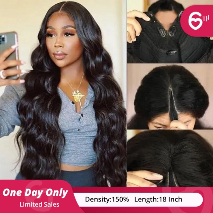 Unice 18'' Beginner Friendly V Part Body Wave Wig No Leave Out Human Hair Wig Anniversary Sale