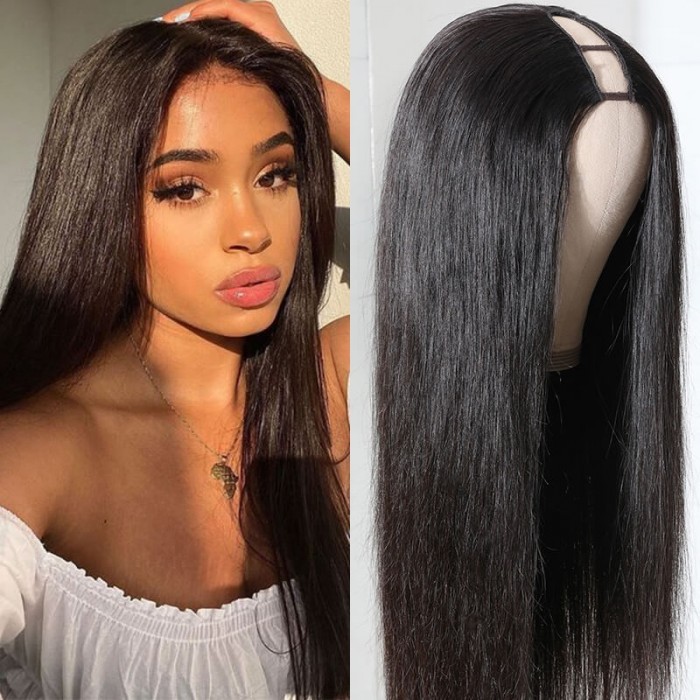 U Part Wig Human Hair Wigs Brazilian Virgin Straight 150 Density Glueless Middle Part Wig