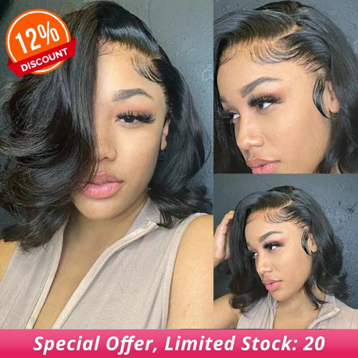 UNice Hair 180% density Short Bobo Body Wave 13x4 Lace frontal Wig With Undetectable Realistic Hairline