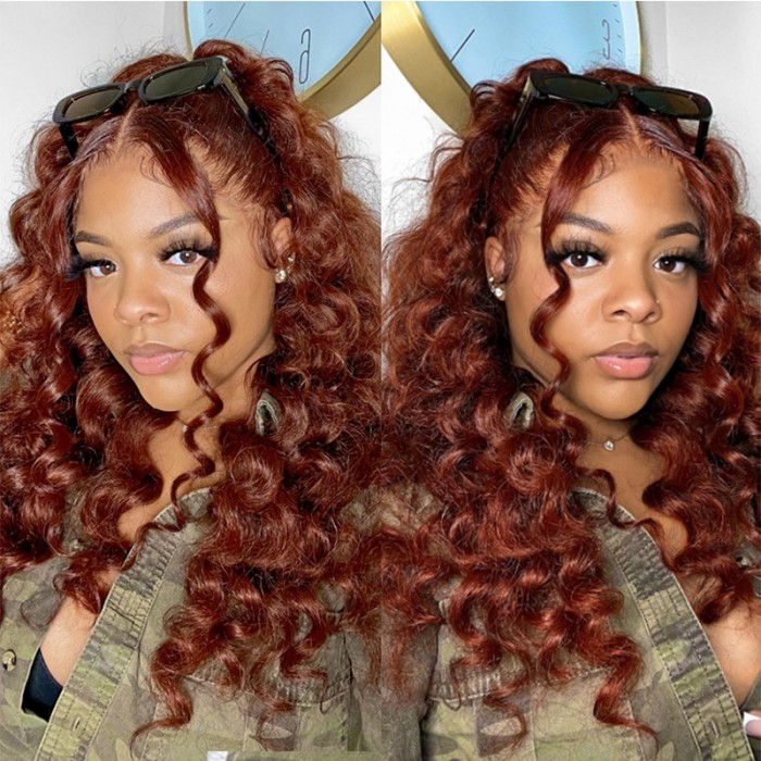 UNice Stunning #33B Reddish Brown Color Deep Wave Lace Front Wig Autumn Breeze Wig