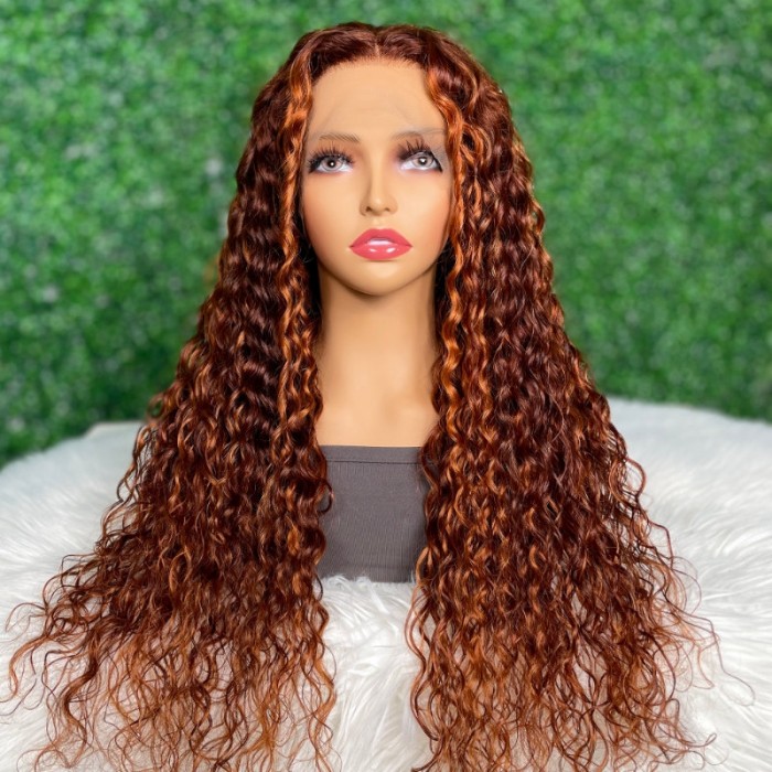 UNice Ginger Brown Highlighted Water Wave 13x4 Lace Front wig
