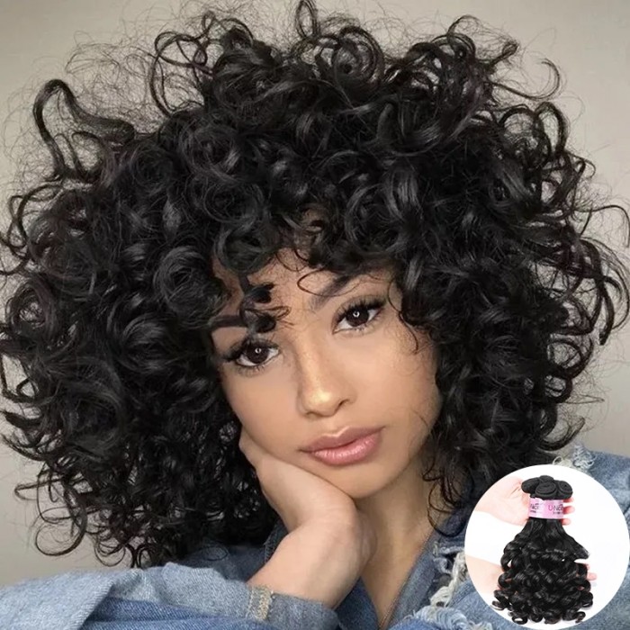 Brazilian Natural Black Curly Funmi Hair Weave 4 Bundles