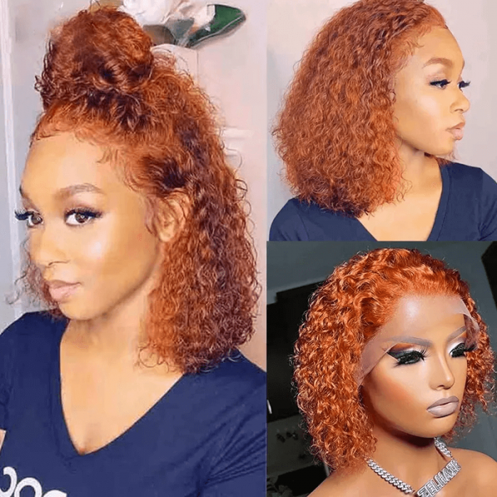 UNice Burnt Orange Copper Hair Color Water Wave T Part Lace Wig Human Hair  
