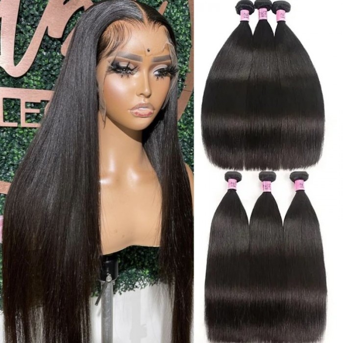 UNice Hair Bundles Human Weaves Virgin Straight Brazilian Hair 3 Bundles |  
