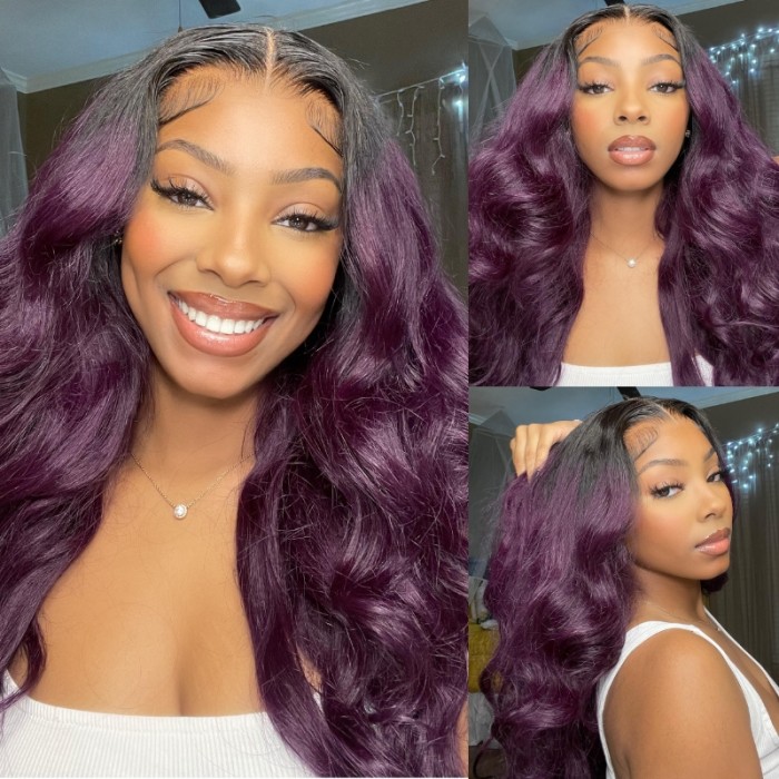 UNice Smokey Deep Purple Ombre 13x4 Lace Front Body Wave Wig 