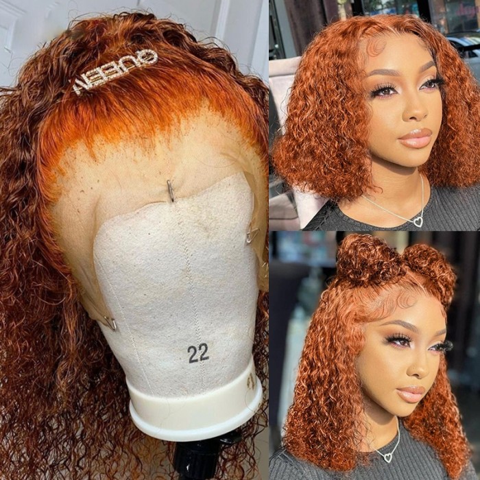 UNice Burnt Orange Copper Hair Color Water Wave T Part Lace Wig Human Hair  | UNice.com