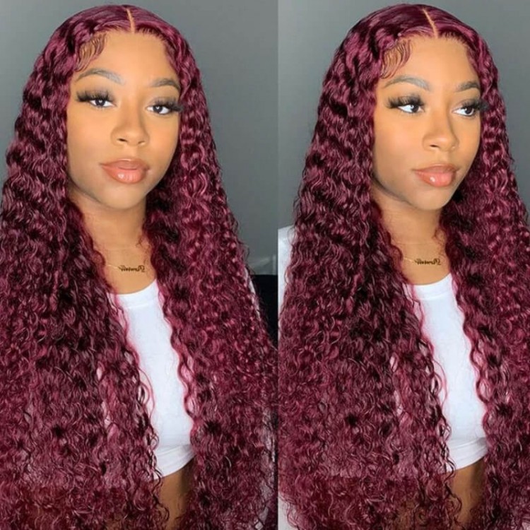 UNice Pre-colored 99J Burgundy Color Straight Lace Part Human Hair Wig |  