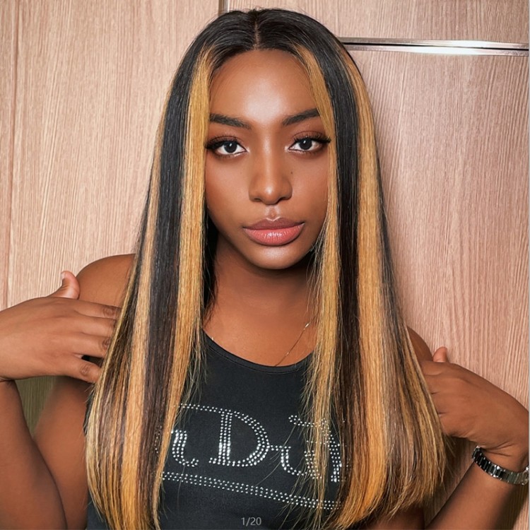 UNice Piano Highlight Honey Blonde With Dark Roots 13x4 Lace Front Straight  Wig 