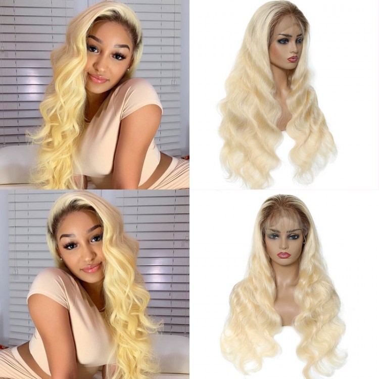Unice Hair Full Lace Wigs Human Hair T4 613 Ombre Blonde Body Wave /  Straight Pre Plucked Invisible Lace Wig